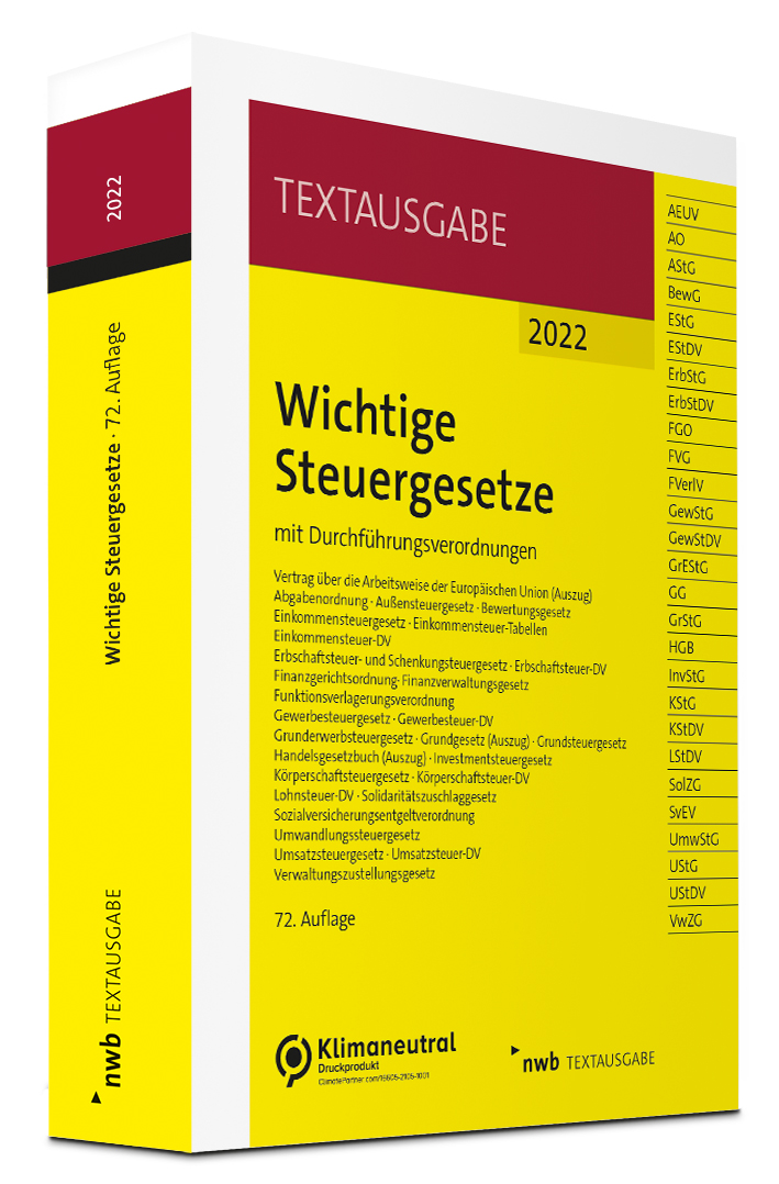 Wichtige Steuergesetze Buch Cover 2022 NWB Verlag