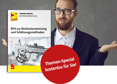 Abbildung des Themen-Specials und Mann mit hochgezogenen Schultern