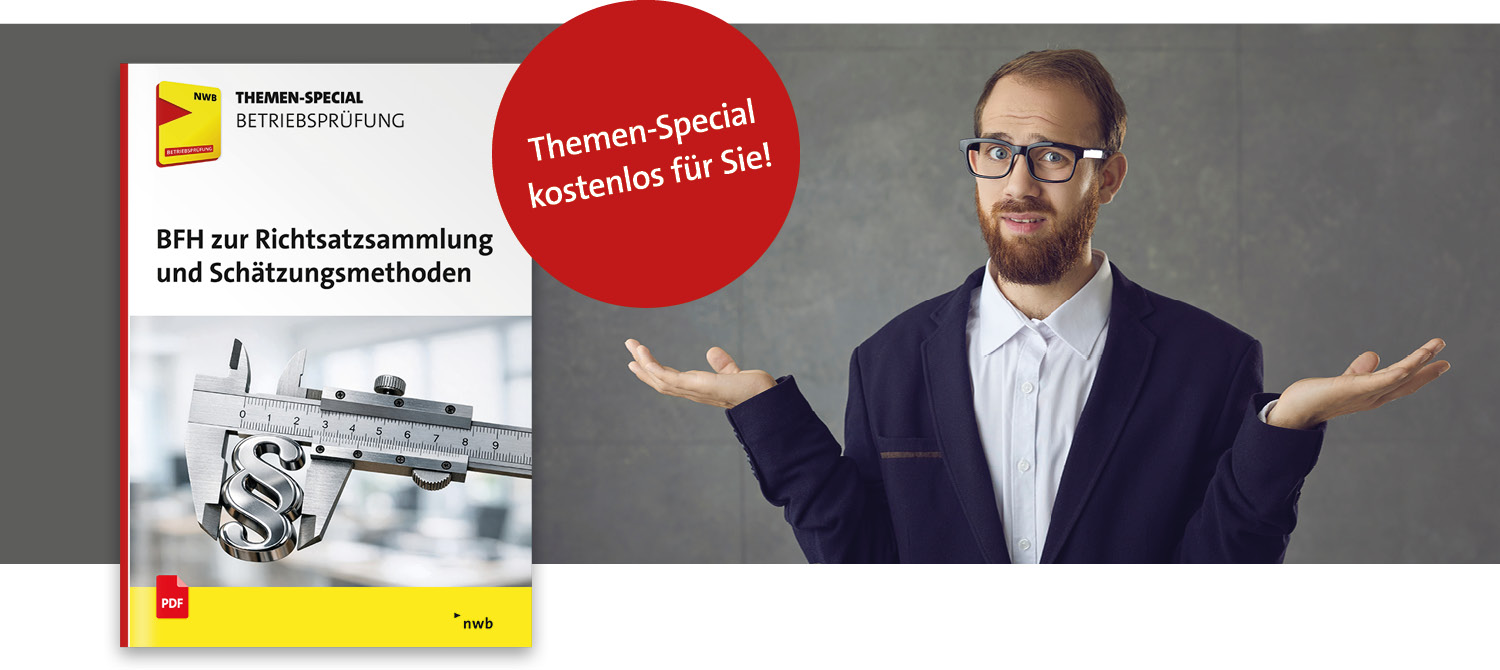 Abbildung des Themen-Specials und Mann mit hochgezogenen Schultern