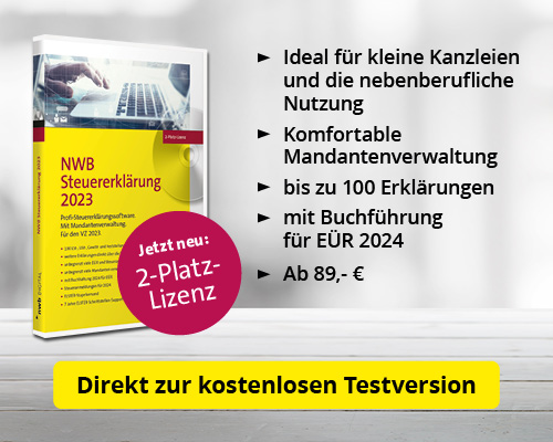 Bannerbild der NWB-Steuererklaerung - SOftware -2023, erschienen im NWB Verlag